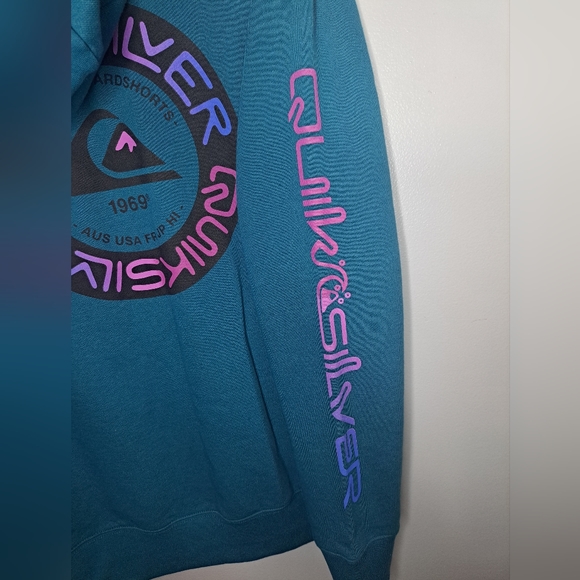 QUIKSILVER Teal Time Circle Screen Full Zip Fleece Hoodie M - Picture 10 of 10